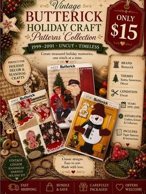 Butterick Holiday Craft Patterns Bundle 1999-2001 Uncut